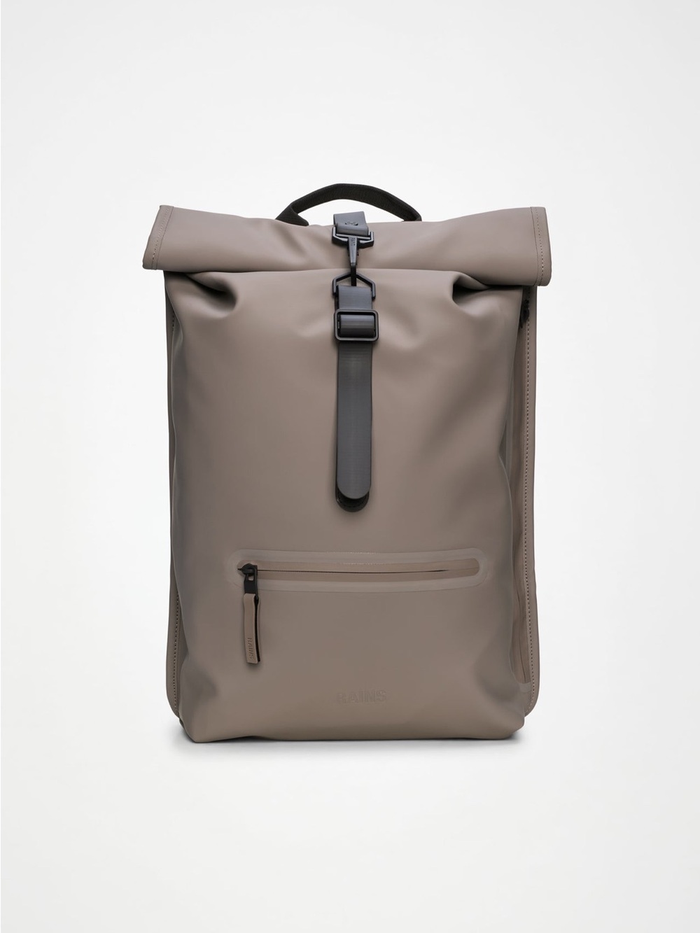 Rains Taupe Roll-Top Backpack with Black Strap
